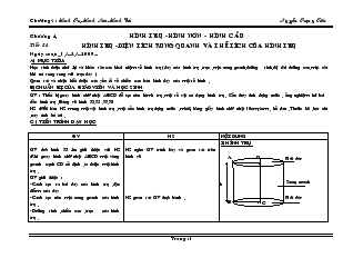 Giáo án môn Hình học lớp 9 - Chương 4: Hình trụ, hình nón, hình cầu