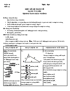 Giáo án môn Hình học lớp 9 - Tiết 11: Một số hệ thức về cạnh và góc trong tam giác vuông