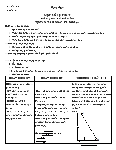 Giáo án môn Hình học lớp 9 - Tiết 12: Một số hệ thức về cạnh và về góc trong tam giác vuông (tiếp)