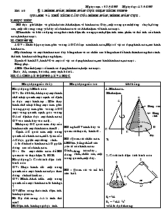 Giáo án môn Hình học lớp 9 - Tiết 60: Hình nón, hình nón cụt diện tích xung quanh và thể tích cầu của hình nón, hình nón cụt