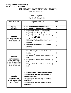 Kế hoạch dạy tự chọn Toán 9 năm học: 2011 – 2012 môn: Đại số trường THPT Ninh Thạnh Lợi