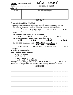 Kiểm tra 45 phút môn Toán: Đại số - Trường THCS Duyên Thái