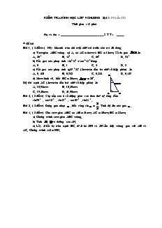 Kiểm tra Hình học lớp 9 - Chương I (tiết 19 tuần 10)