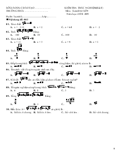 Kiểm tra trắc nghiệm (bài 4) môn toán đại số 9 năm học 2008-2009