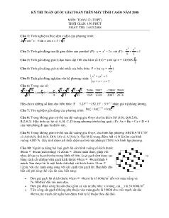 Kỳ thi toàn quốc giải Toán trên máy tính casionăm 2008 môn: Toán 12 (THPT)