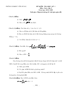 Đề kiểm tra học kỳ I môn: Toán lớp 9 năm học: 2012-2013