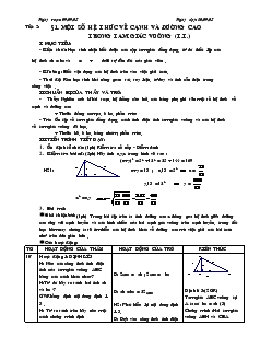 Giáo án Hình học lớp 9 - Tiết 2: Một số hệ thức về cạnh và đường cao trong tam giác vuông (tiếp)