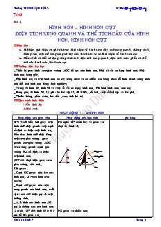 Giáo án Hình học lớp 9 - Tiết 60: Hình nón, hình nón cụt diện tích xung quanh và thể tích cầu của hình nón, hình nón cụt