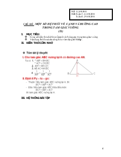 Giáo án Toán 9 - Chủ đề: Một số hệ thức về cạnh và đường cao trong tam giác vuông