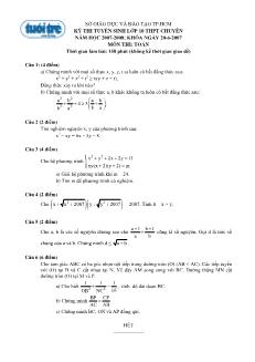 Kỳ thi tuyển sinh lớp 10 THPT chuyên năm học 2007-2008; khóa ngày 20-6-2007 môn thi: Toán