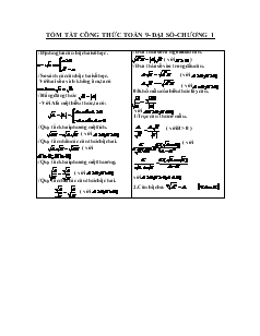 Tóm tắt công thức Toán 9 - Đại số, chương 1