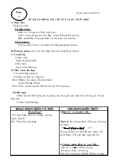 Bài giảng Áp dụng mệnh đề vào suy luận toán học (tiết 2)