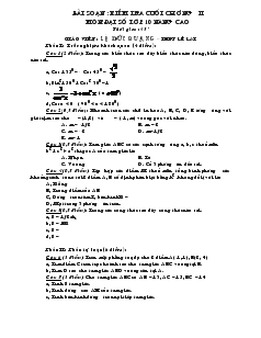Bài soạn: Kiểm tra cuối chương II môn: Đại số lớp 10 nâng cao
