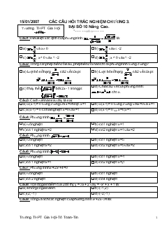 Các câu hỏi trắc nghiệm - Chương 3: Đại số 10 nâng cao