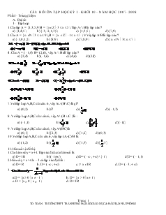 Câu hỏi ôn tập học kỳ I - Khối 10 – Năm học 2007 - 2008