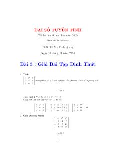 Đại số tuyến tính - Bài 3: Giải Bài Tập Định Thức