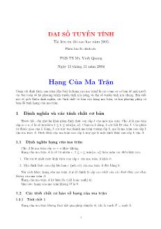 Đại số tuyến tính - Hạng của ma trận