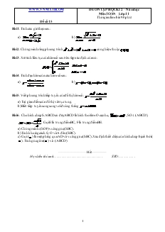 Đề 15 ôn tập học kì 2 – năm học môn toán lớp 11 thời gian làm bài 90 phút
