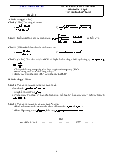 Đề 19 ôn tập học kì 2 – năm học môn toán lớp 11 thời gian làm bài 90 phút