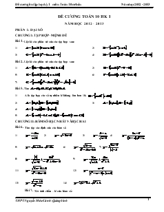 Đề Cương Ôn Tập Học Kỳ 1 Môn Toán 10 Cơ Bản