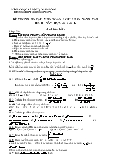 Đề cương ôn tập môn toán lớp 10 ban nâng cao học kì II - Năm học 2010-2011