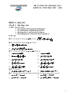 Đề cương ôn thi học kỳ 2 khối 10 - Năm học 2011 – 2012