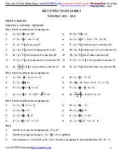 Đề cương Toán 10 học kì I năm học 2011 – 2012