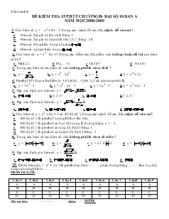 Đề kiểm tra 15 phút chương II - Đại số 10 ban A năm học 2008 - 2009