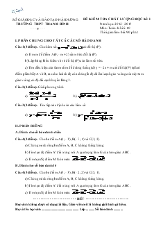 Đề kiểm tra chất lượng học kì I năm học: 2012 - 2013 môn: toán. khối: 10