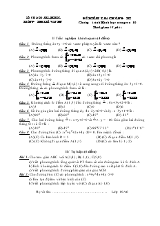 Đề kiểm tra chương III chương trình hình học nâng cao 10 thời gian: 45 phút