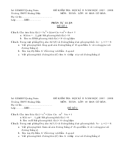 Đề kiểm tra học kì II năm học: 2007 - 2008 môn: toán. lớp: 10- ban cơ bản