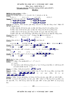 Đề kiểm tra học kỳ I - Năm học 2007 - 2008 môn: Toán - Khối 10