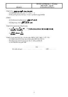 Đề ôn tập học kì 2 – Năm học môn Toán lớp 10 - Đề số 14