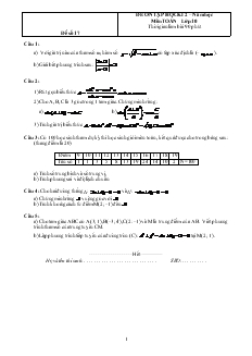 Đề ôn tập học kì 2 – Năm học môn Toán lớp 10 - Đề số 17