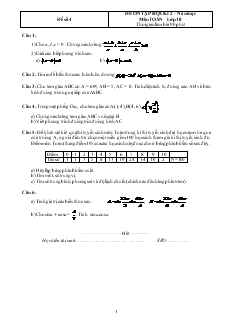 Đề ôn tập học kì 2 – Năm học môn Toán lớp 10 - Đề số 4