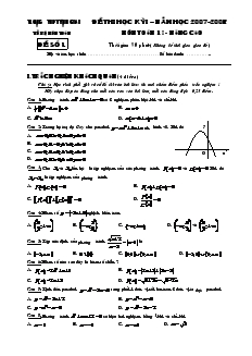 Đề thi học kỳ 1 – năm học 2007-2008  môn toán 10 – nâng cao