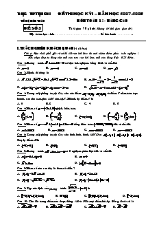 Đề thi học kỳ 1 – năm học 2007-2008 tổ bộ môn toán môn toán 10 – nâng cao