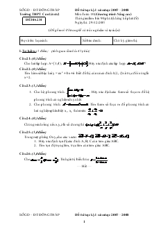 Đề thi học kỳ I năm học 2007 – 2008  Môn Toán 10 (Chương trình Nâng cao)