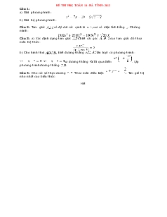 Đề thi học sinh giỏi Toán 10 - Hà Tĩnh năm 2012