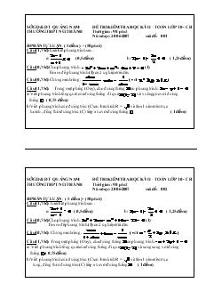 Đề thi kiểm tra học kỳ II – Toán lớp 10 - Trường THPT Núi Thành