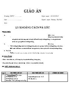 Giáo án Đại số 10 - Bài 3: Khoảng cách và góc