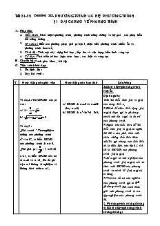 Giáo án Đại số 10 nâng cao - Tiết 24-25 - Bài 1: Đại Cương Về Phương Trình