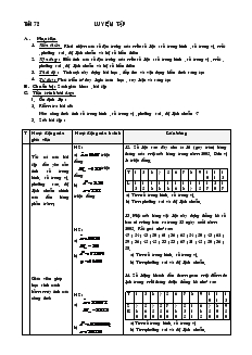 Giáo án Đại số 10 nâng cao - Tiết 72: Luyện Tập