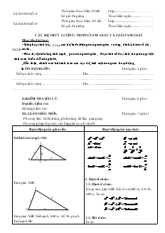 Giáo án Đại số lớp 10 - Các hệ thức lượng trong tam giác và giải tam giác