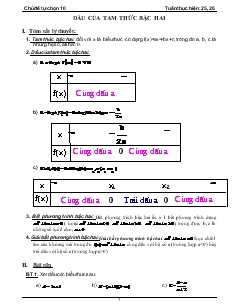 Giáo án Đại số lớp 10 - Dấu của tam thức bậc hai