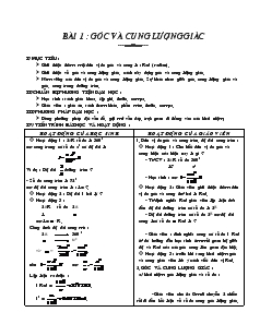 Giáo án Đại số lớp 10 nâng cao - chương VI: Cung và góc lượng giác, công thức lượng giác