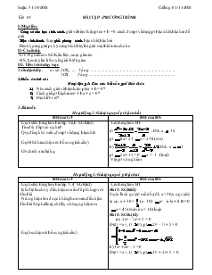 Giáo án Đại số lớp 10 - Tiết 10: Bài tập phương trình