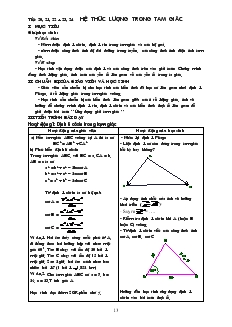 Giáo án Đại số lớp 10 - Tiết 20, 21, 22, 23, 24: Hệ thức lượng trong tam giác