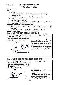 Giáo án Đại số lớp 10 - Tiết 29, 30: Phương trình tham số của đường thẳng