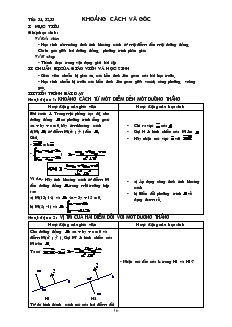 Giáo án Đại số lớp 10 - Tiết 31, 32, 33: Khoảng cách và góc